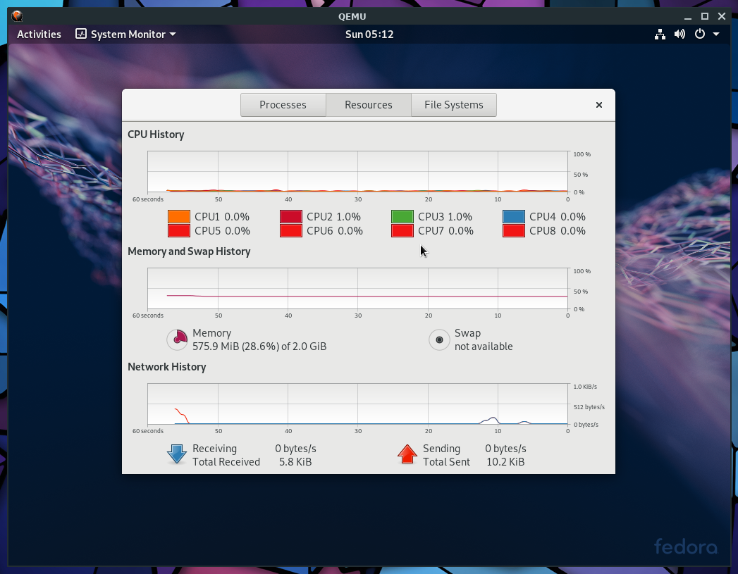 Fedora 29 on Qemu+NVMM